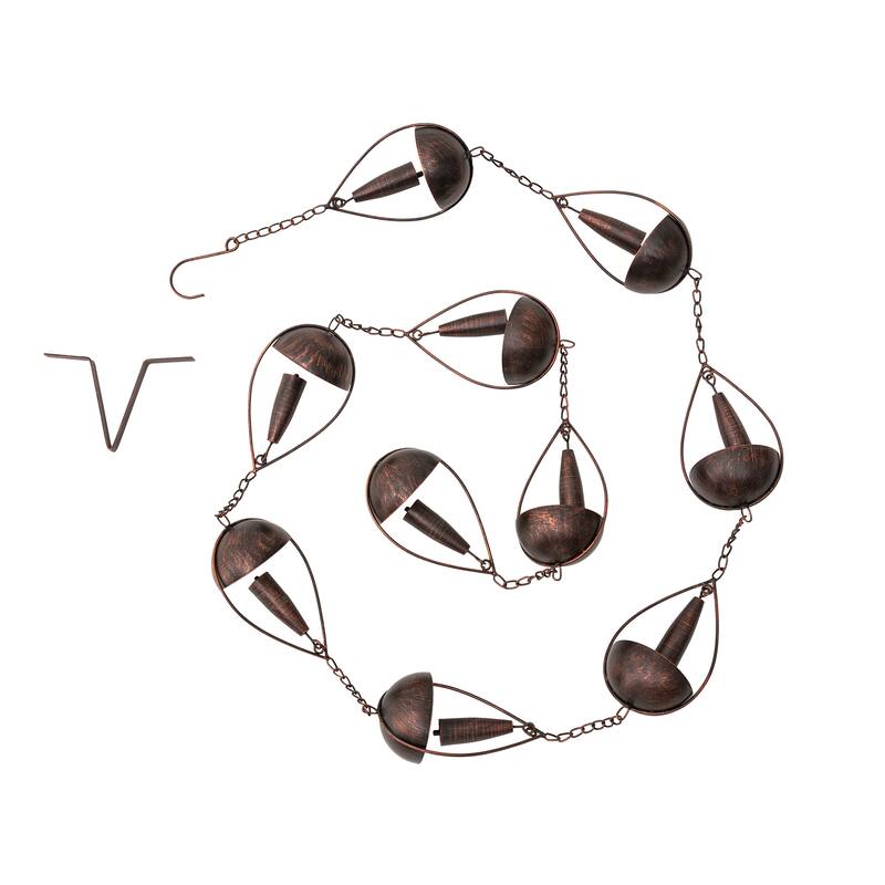 Glitzhome 8.5ft Faux Copper Bowl and Bell Shaped Rain Chain with Clip