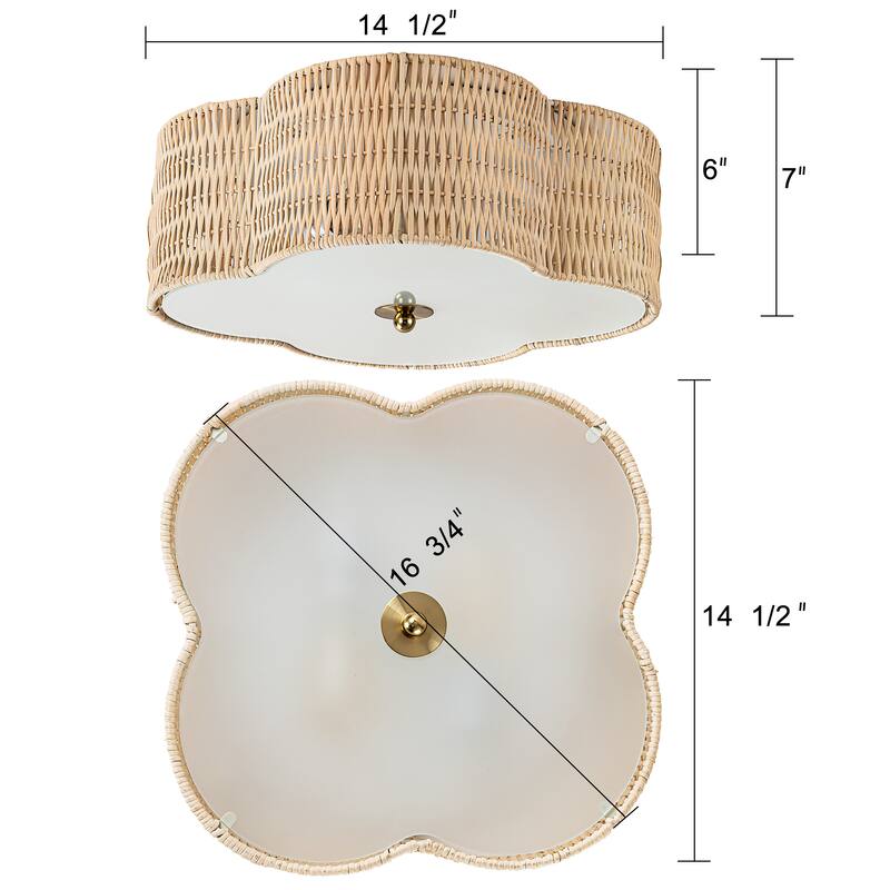 C Cattleya 2-Light Rattan Ceiling Flush Mount Light