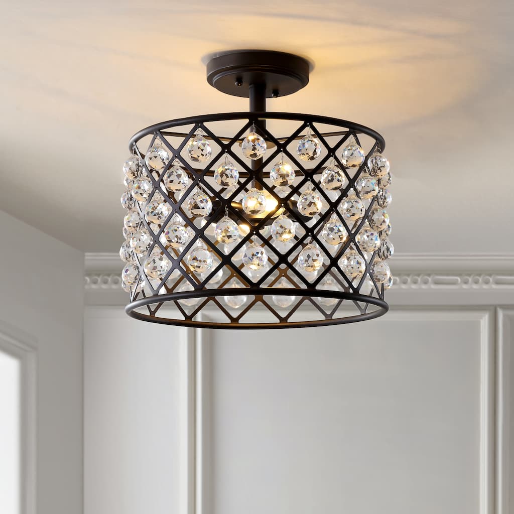 Yvette 14.5" Crystal/Metal LED Semi-Flush Mount, Oil Rubbed Bronze by JONATHAN Y