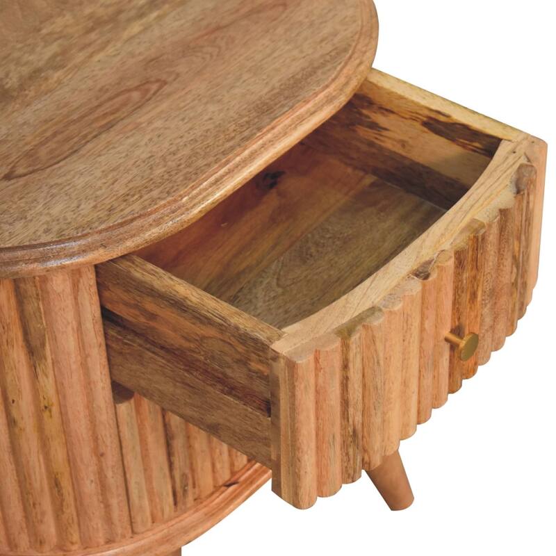 HomeRoots 20" Natural Solid Wood Oval Ribbed Texture Two Drawer Nightstand