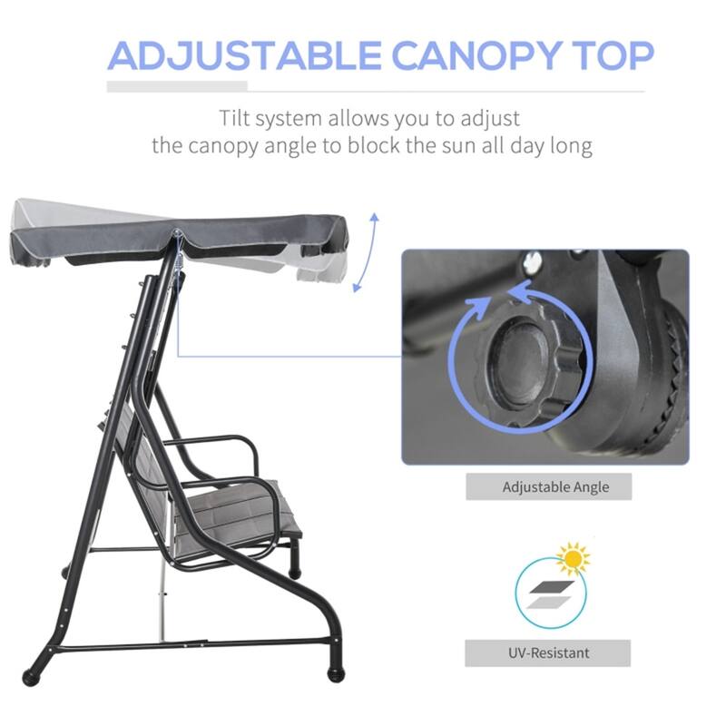 3-Seater Outdoor Patio Swing Chair with Adjustable Canopy - 80.75"L x 46.5"W x 67"H