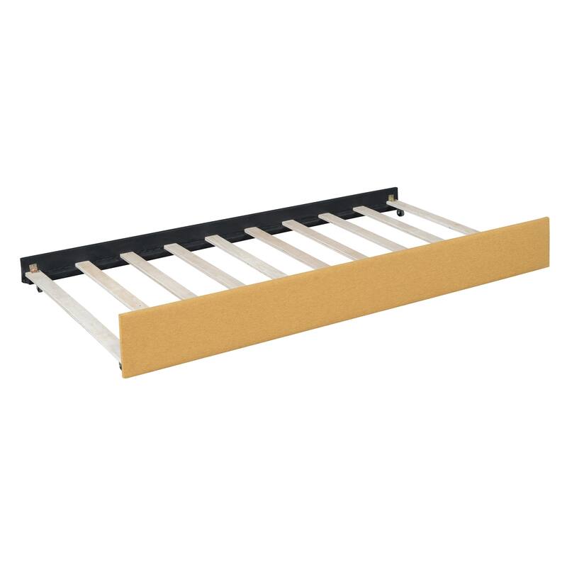 L-Shaped Backrest Daybed Upholstered Daybed Frame Classic Wood Slats Design with 2 Storage Drawers or Trundle, Full Size