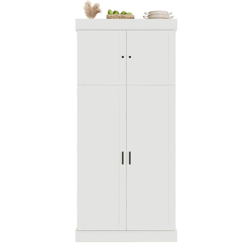 Freestanding 77"Tall Kitchen Pantry with Adjustable Shelves,Door Shelves, Drawers and Wine Racks