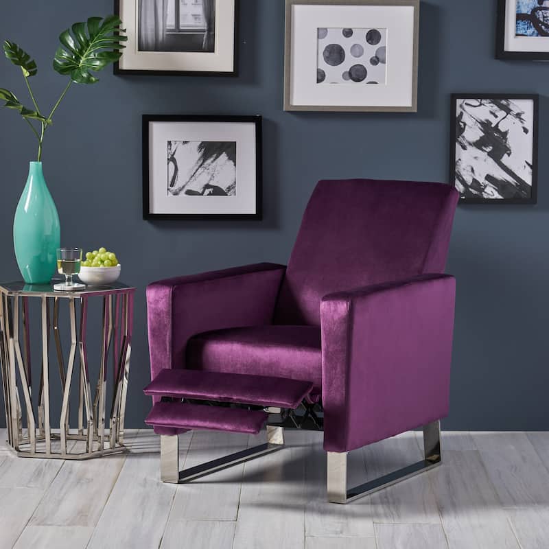 Brightwood Modern Velvet Recliner w/ Steel Legs by Christopher Knight Home - Eggplant,Silver