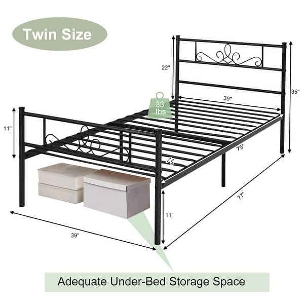 dimension image slide 0 of 3, Costway Twin/Queen/Full Metal Platform Bed Frame with Headboard and