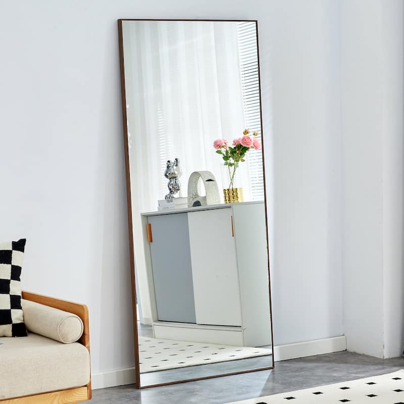 Roomfitters Full-Length Mirror with Black Solid Wood Frame, 71"x31.4" Floor Standing or Wall-Mounted Dressing Mirror