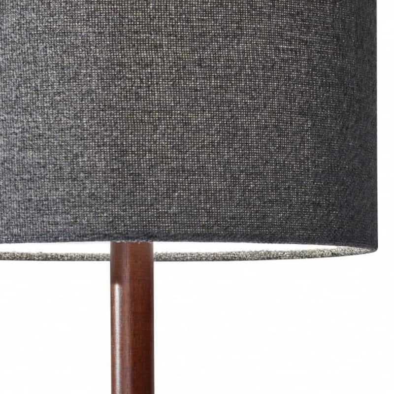 Brown Solid Wood Base Table Lamp with Black Drum Shade Rotary Switch - 8” x 8” x 21” (D x W x H)