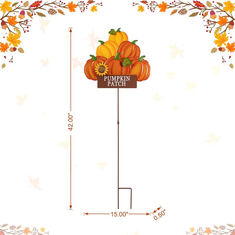 Glitzhome Fall Harvest Metal Yard Stake Hanging Decor for Thanksgiving (2-3 Functions)