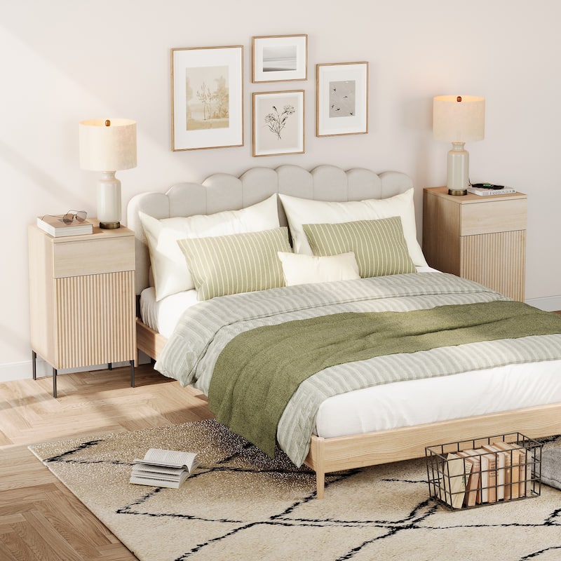 4 Pcs Bedroom Set，Reeded Dresser and Nightstand Sets for Bedroom,Wooden Night Stand of 2 with Charging Station