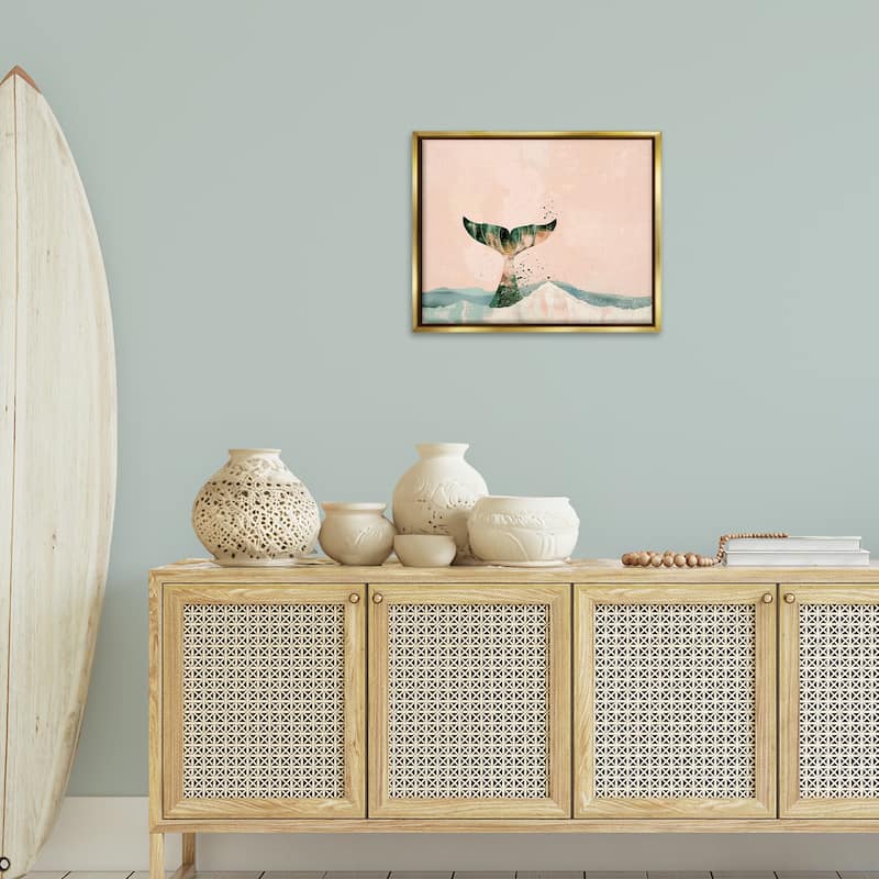 Stupell Pink Abstract Whale Tail Framed Floater Canvas Wall Art Design By Arlington Prints