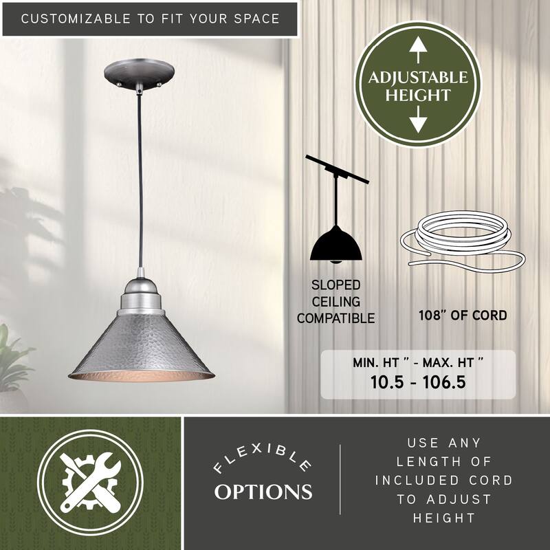 Outland 1 Light Pewter Farmhouse Outdoor Barn Dome Pendant - 10-in W x 7.5-in H x 10-in D
