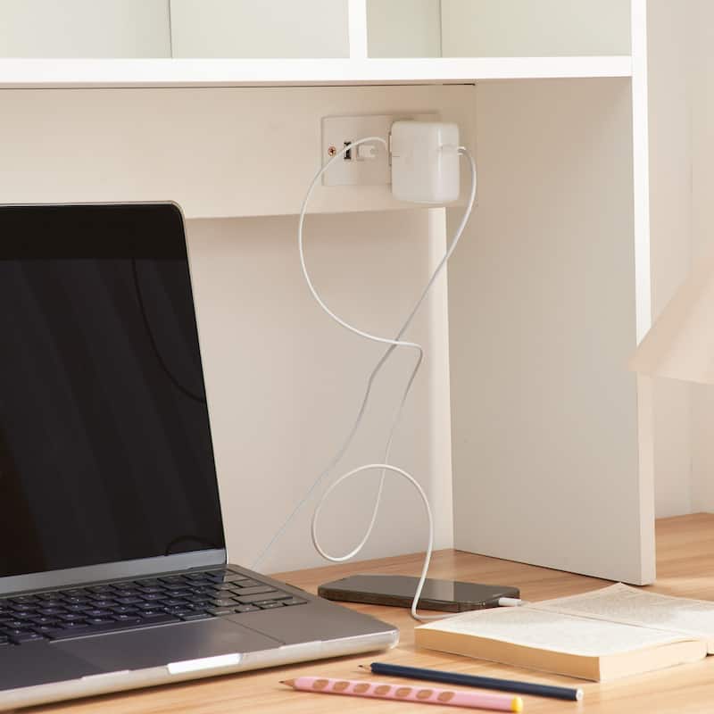 Cube White Wood Desk Bookshelf by DormCo