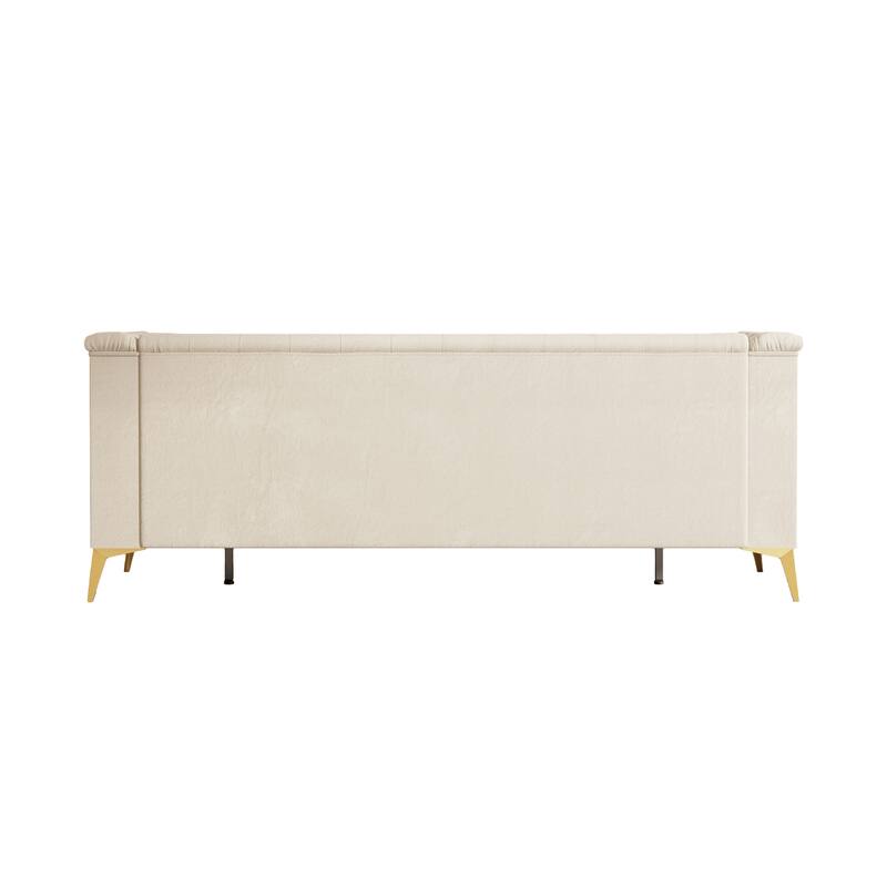 82'' Velvet 3 Seater Chesterfield Sofa Couch with Gold Metal Legs, High Rebound Sponge and Removable Cushions