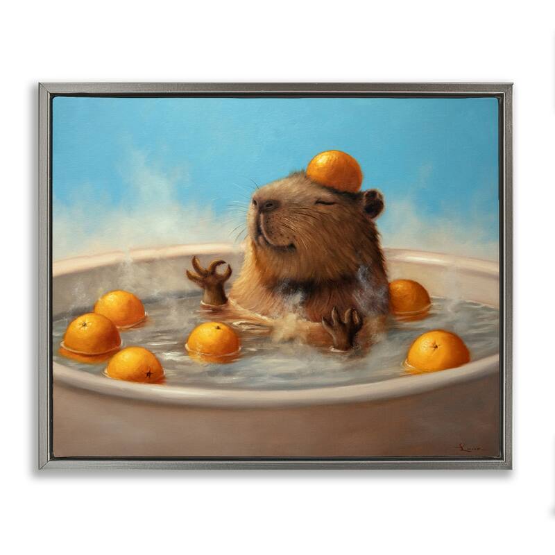 Stupell Capybara in Orange Bath Framed Floater Canvas Wall Art Design By Lucia Heffernan - 31 x 25 - Grey
