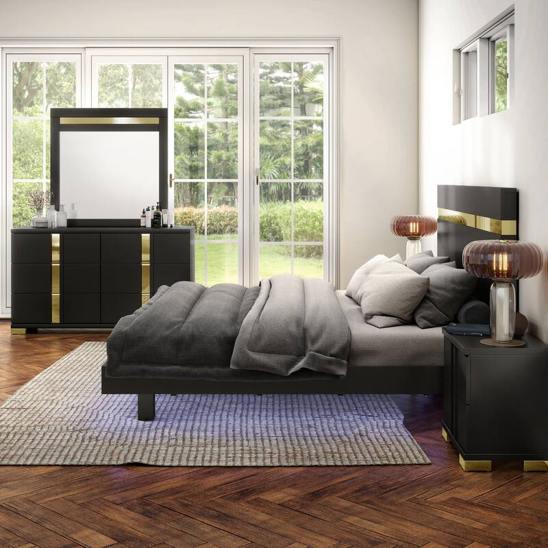 Furniture of America Halifax Modern 5-Piece Wood Platform Bedroom Set with Underbed LED