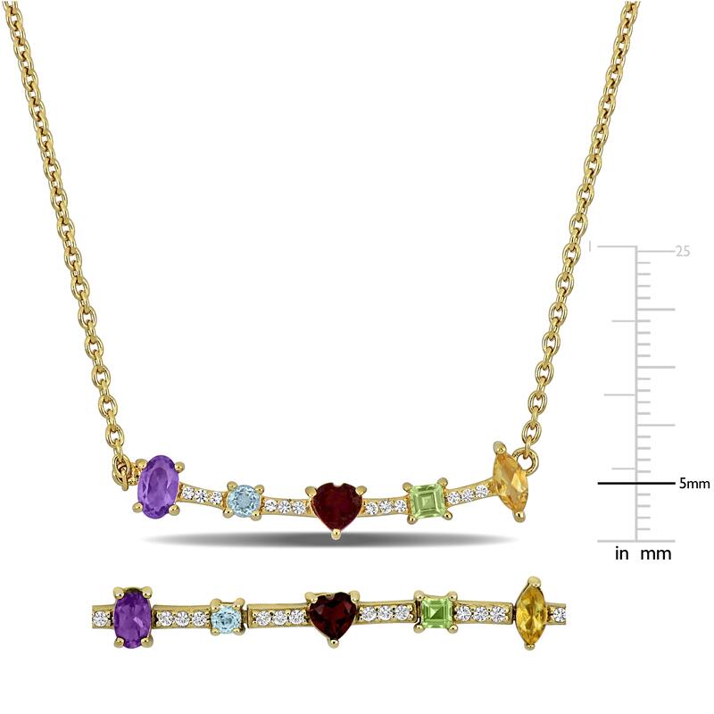 Miadora 2.3ct TGW Multi-Gem Curved Bar Neclace and Bracelet Set Yellow Silver