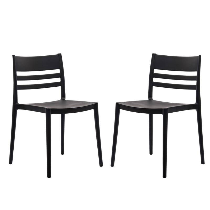 Commercial All-Weather Resin Stack Chair with Slatted Backrest-Set of 2 - 19.75"W x 20.75"D x 31.75"H - Black