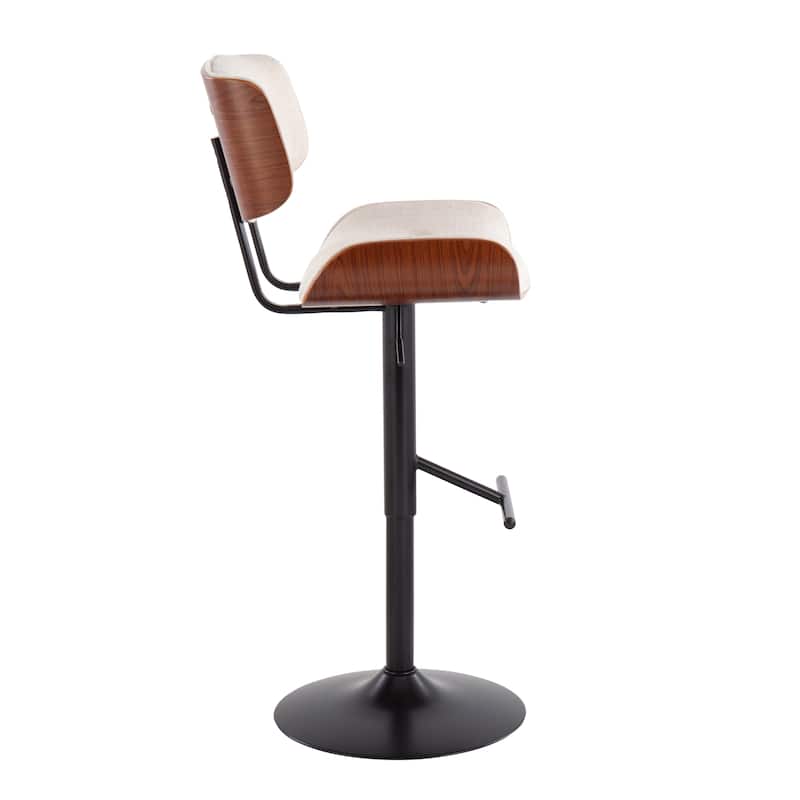 Carson Carrington Leksand Mid-Century Modern Adjustable Bar Stool with Walnut Wood Accents