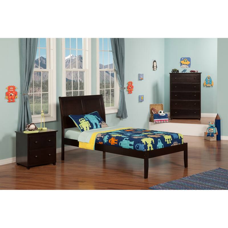 Platform Bed Twin XL - Espresso Finish, Open Footboard, Slats, Modern Bedroom Design