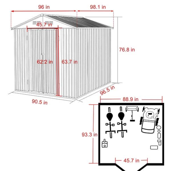 dimension image slide 4 of 8, VEIKOUS Outdoor Metal Storage Shed with Lockable Door and Air Vents for Garden