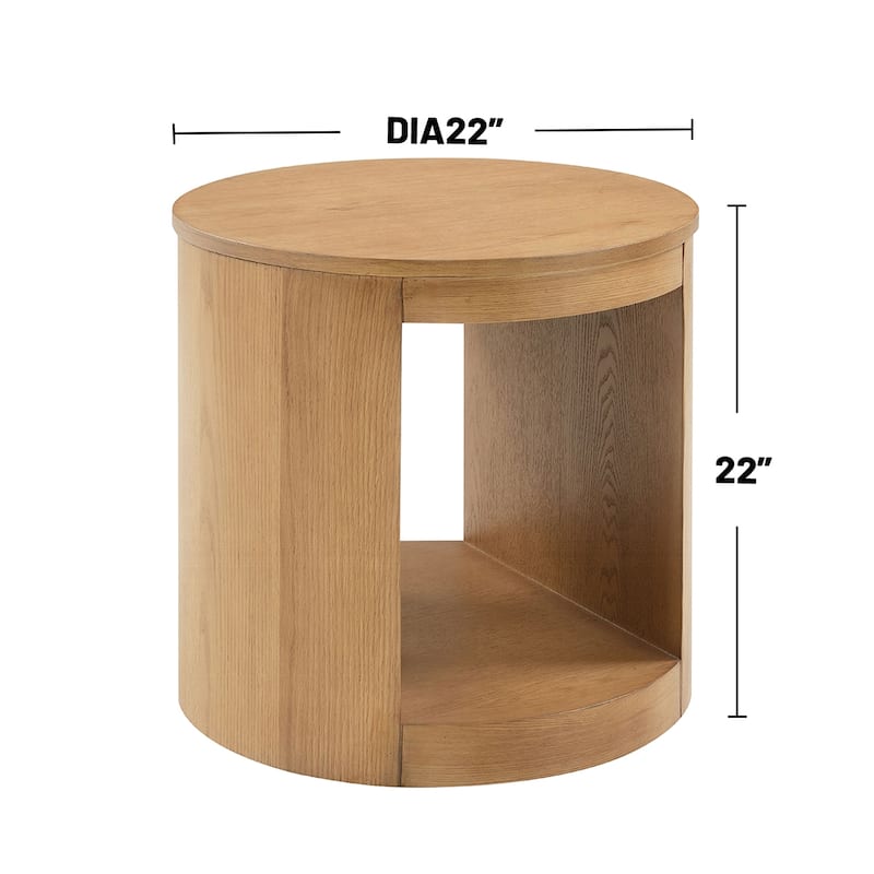Round End Table with Hollow Base in Oak