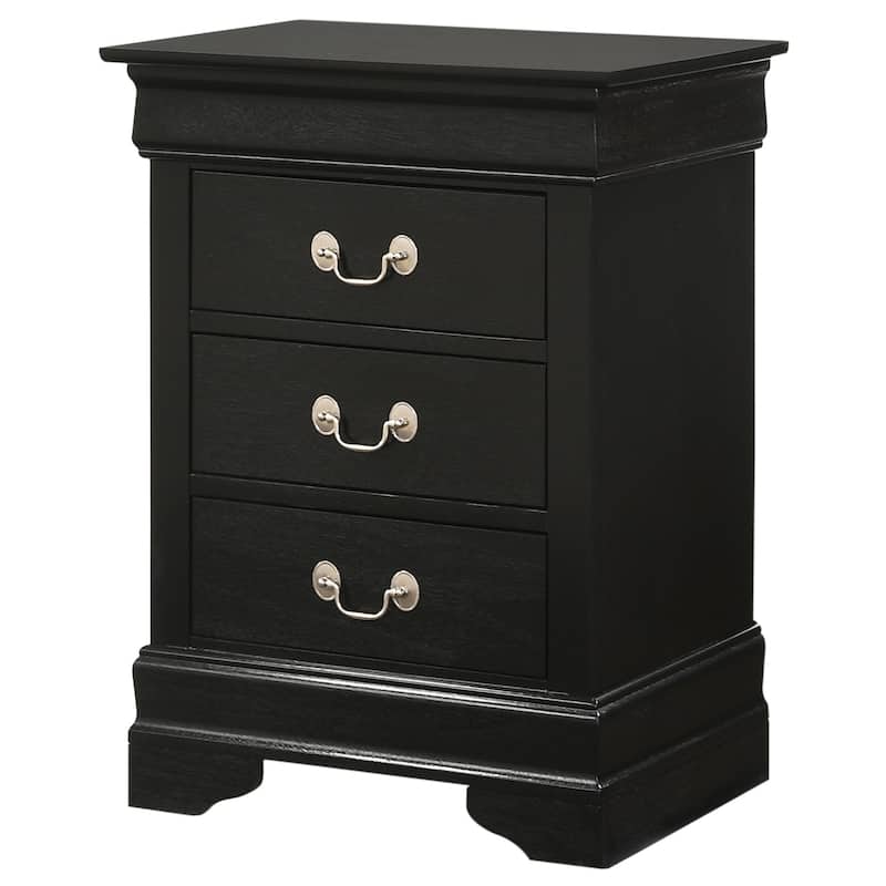 Black Nightstand 29x21x16 with Three Drawers, Compact Bedside Table for Bedroom Storage and Sleek Stylish Modern Finish