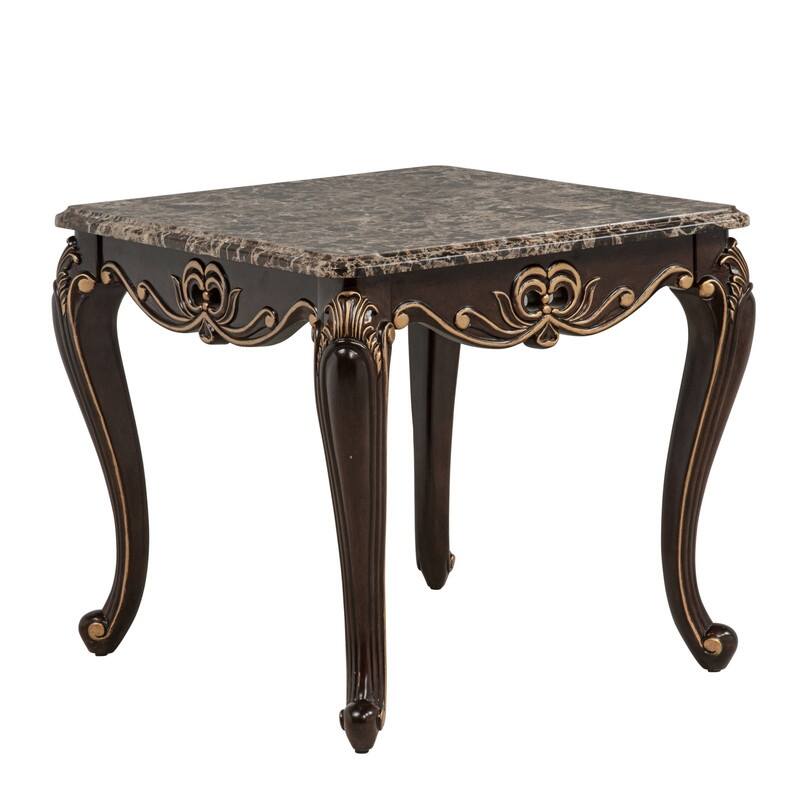 Best Master Furniture Truvare Gold Accented Espresso Faux Marble Traditional End Table - Marble