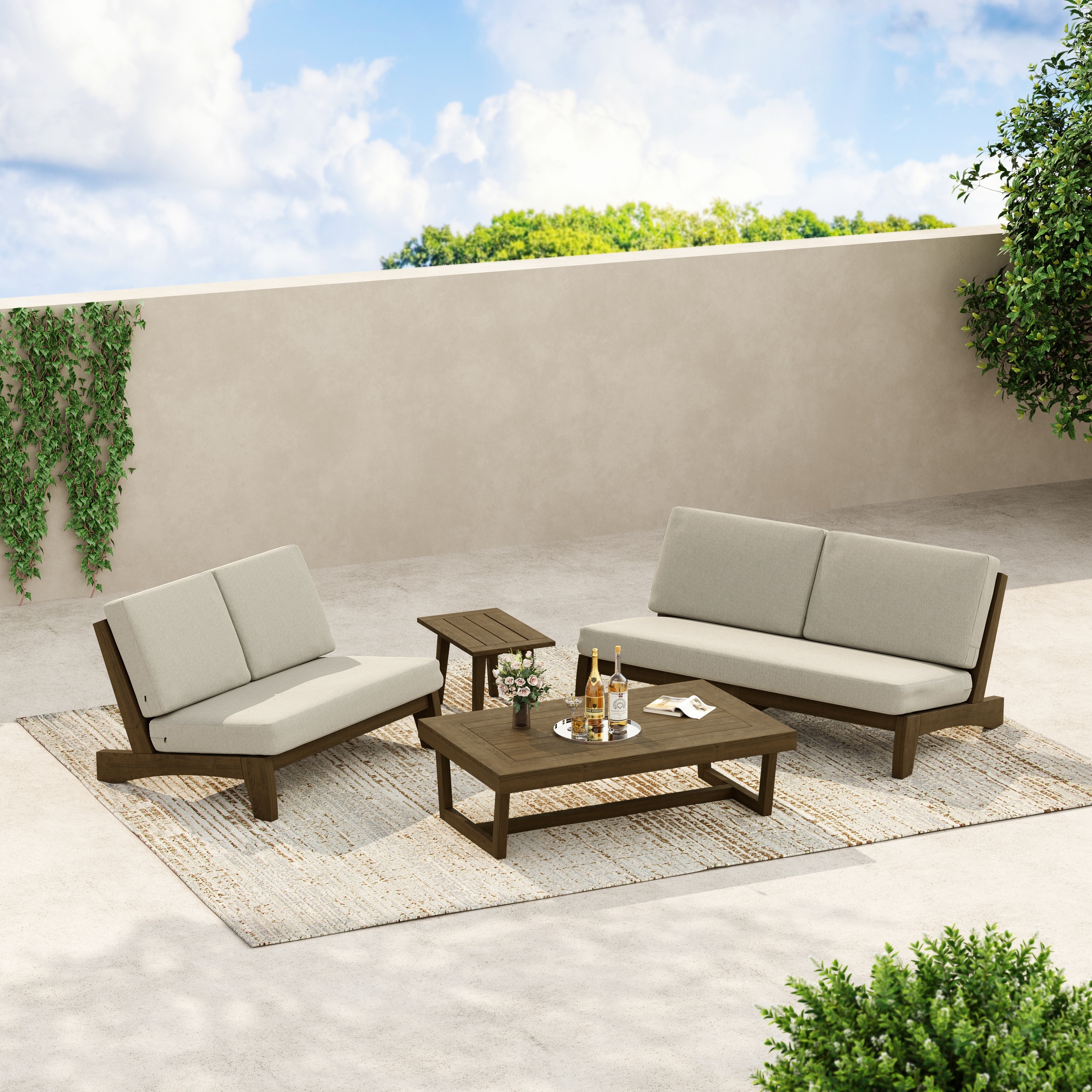 Outdoor Sofa Set with Whole Cushion Loveseat, Coffee & Side Table