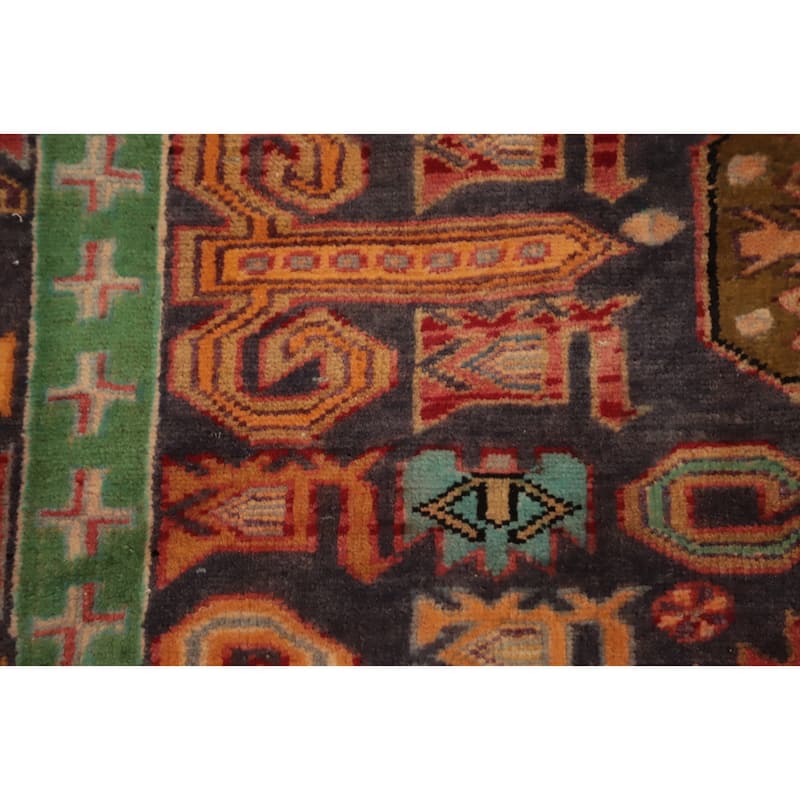 Hand Knotted Oriental 100% Wool Carpet Traditional Geometric Navy Blue & Blues Ardebil Runner Rug - 8' 9'' X 3' 9''