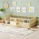 preview thumbnail 58 of 74, Wood Montessori Floor Bed with Super High Security Barrier, Door and Support Slats Twin - Natural Wood2
