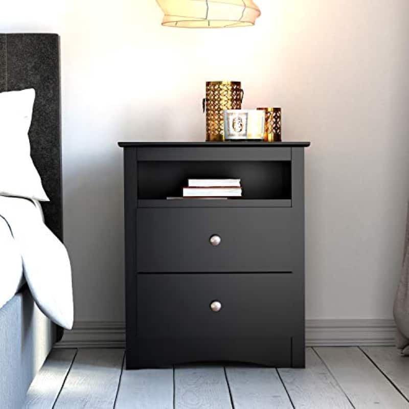 Broadway Black 2-drawer and Open Cubby Nightstand