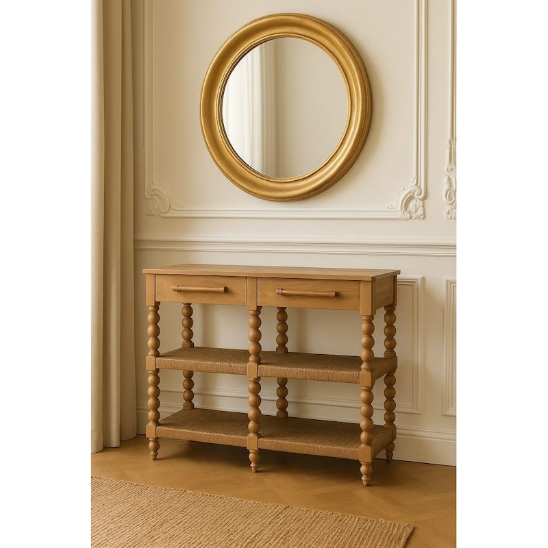 Artisan Furniture Solid Wood Savoy Bobbin Console with Jute Shelves, Beige,2-Drawers,1-Shelf - N/A