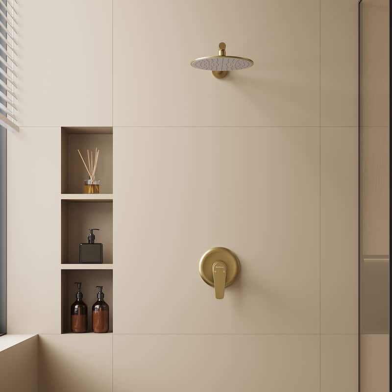 1-Spray Patterns with 9 in. Wall Mount Rain Fixed Shower Head with Valve