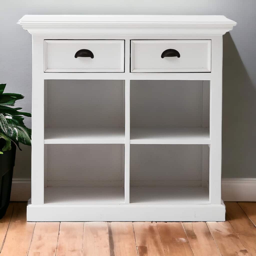 HomeRoots 35" White Accent Cabinet With Two Drawers and Baskets - 33.46" x 35.43" x 19.69"