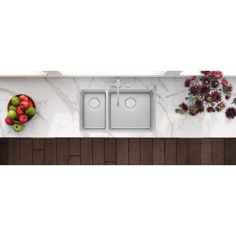 Ruvati 32-inch Undermount Kitchen Sink 30/70 Double Bowl 16 Gauge Stainless Steel - RVM5307 - 8' x 11'