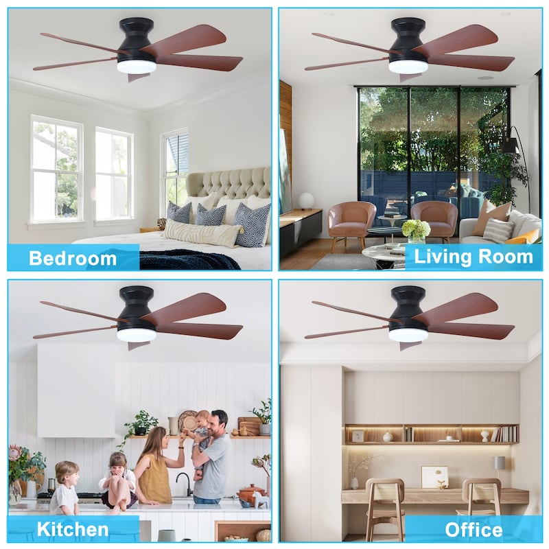 42/35 Inch Low Profile Ceiling Fan with Light: Dimmable, Remote Control, 6-Speed, 5 Blades