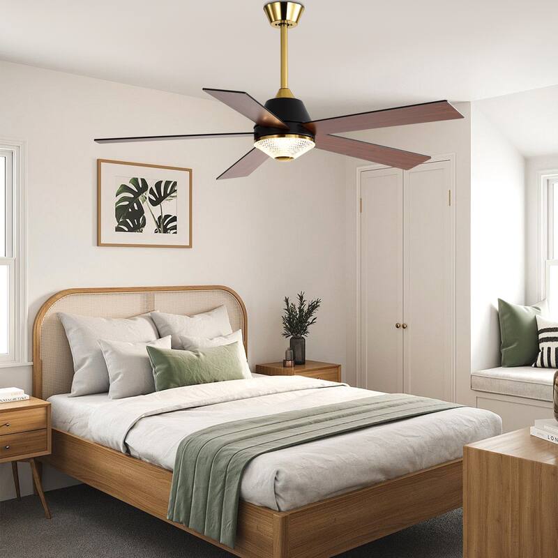 Oaks Aura 52" LED Dimmable Ceiling Fan,Modern Black Reversible Blades Fan Light,6 Speeds Quiet DC Motor with Remote for Indoor