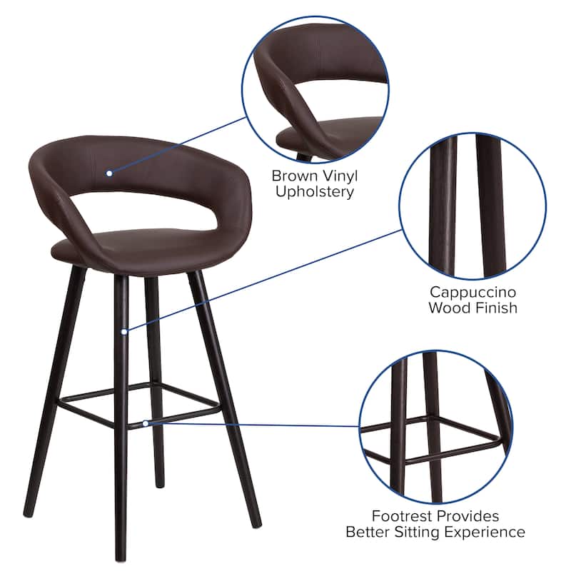 29'' High Contemporary Vinyl Rounded Back Barstool with Wood Frame - 22"W x 19"D x 39"H