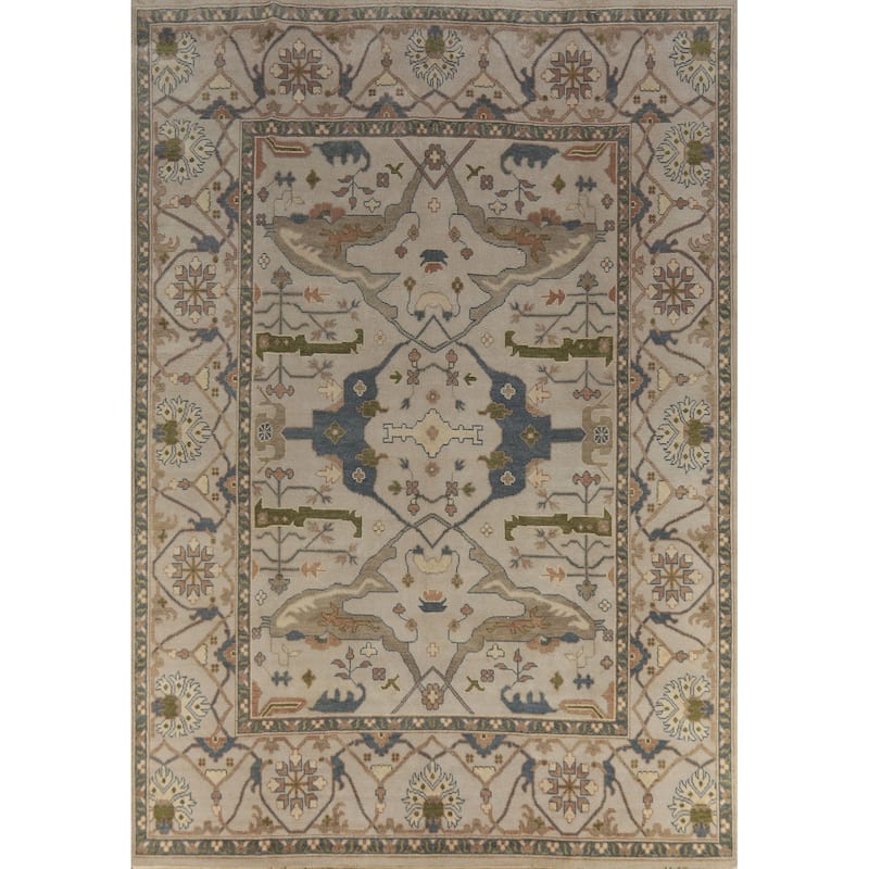Earth Tone Oushak Indian Area Rug Living Room Handmade Wool Carpet - 9'2" x 11'10"