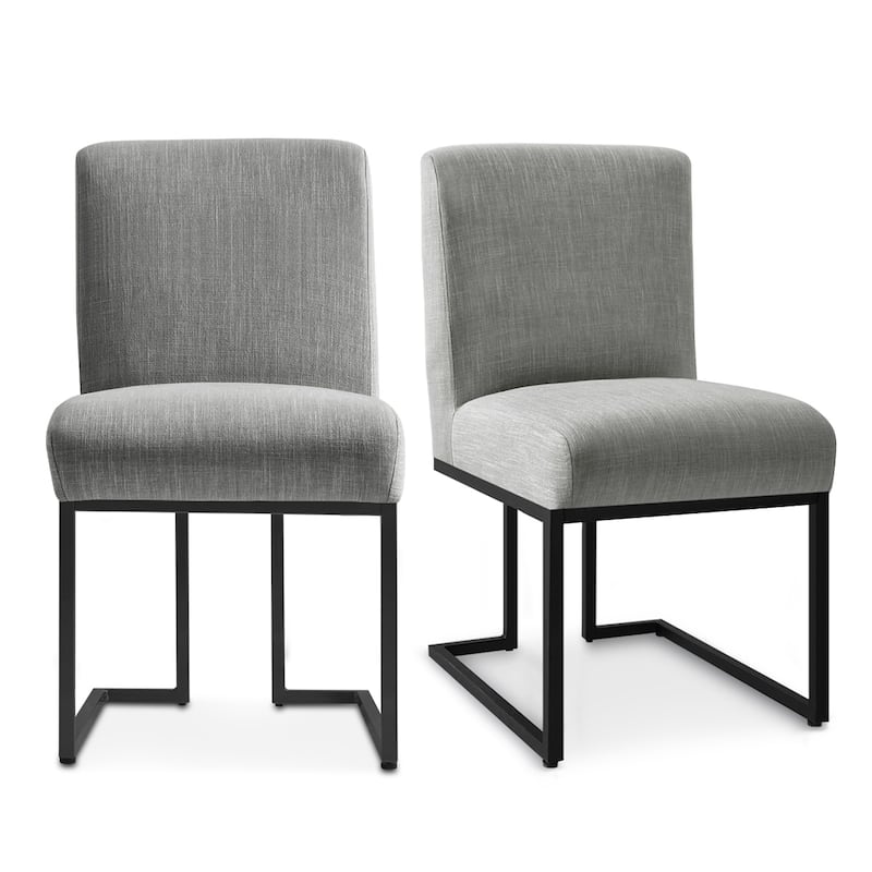 Dining Chair with Black Metal Legs (Set of 2) - Grey