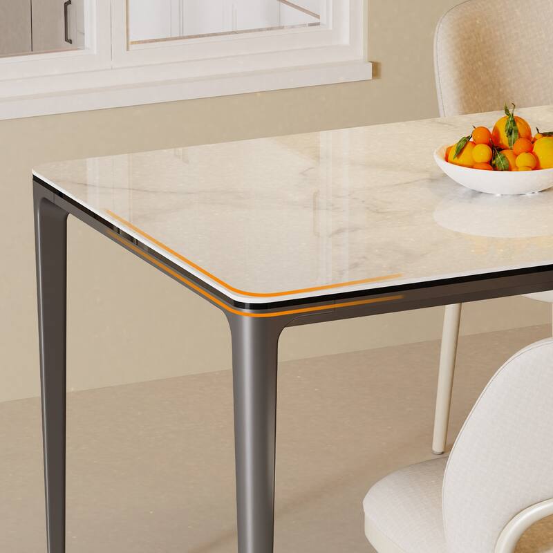 Rectangular Sintered Stone Dining Table Aluminium Alloy Frame - 31" D X 63" W X 29" H