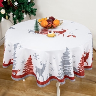 Ray Star Reindeer Vinyl Tablecloth Waterproof Stain Resistant 60 Round 60x84