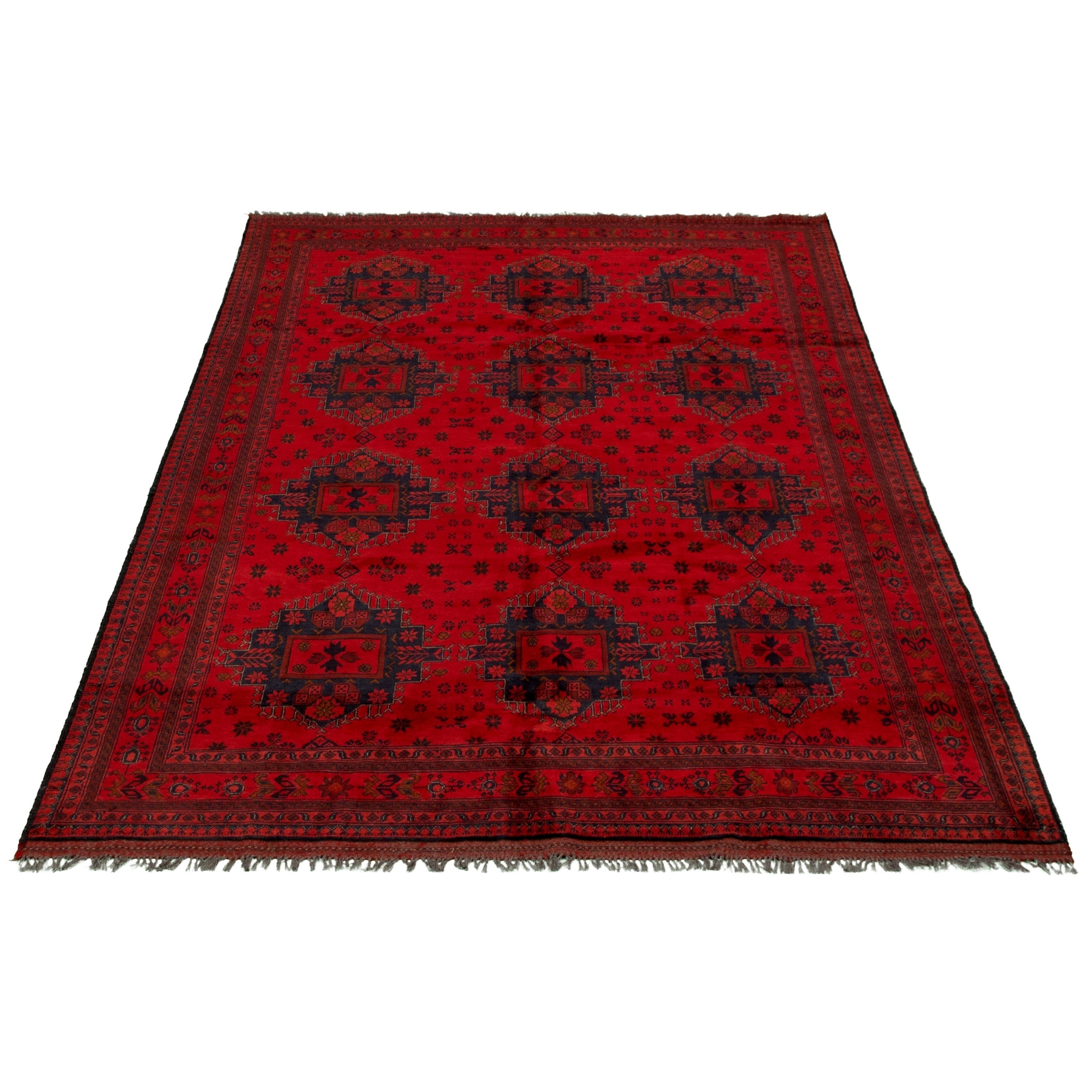 eCarpet Gallery Area Rug for Living Room Hand-Knotted Wool Rug 357250 Finest Khal Mohammadi Bordered Red Rug 5'7 x 7'8 Bedroom 