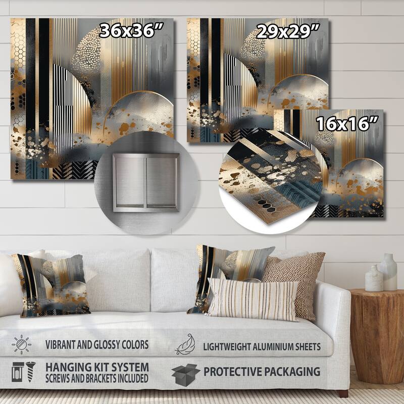 Designart "Shapes And Lines Abstract Marble IV" Abstract Marble Metal Wall Art