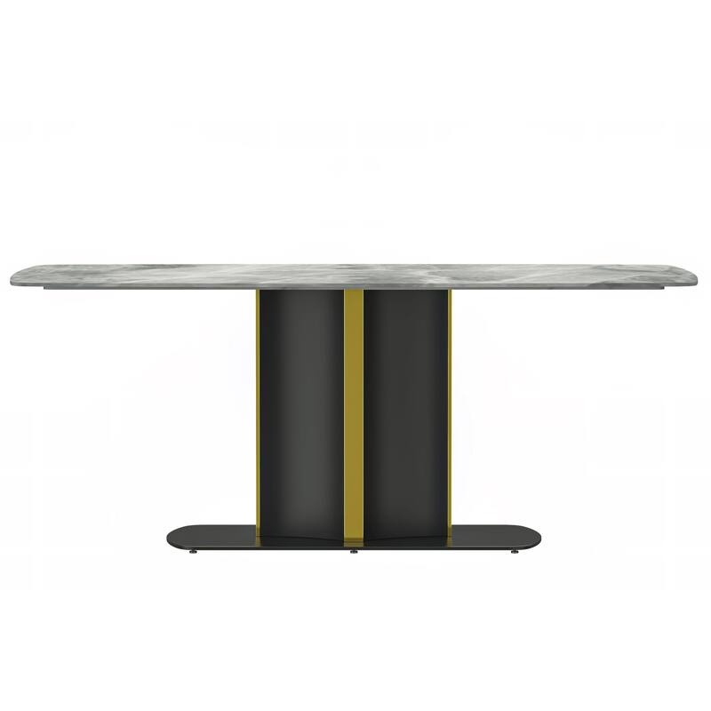 Sylva Dining Table Rectangular Tabletop in Gold Pedestal Base