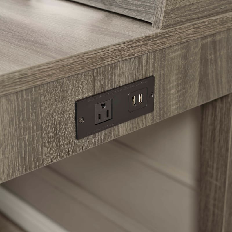 L-Shaped Home Office Desk with Sliding Door aluminum and Aluminum Grip