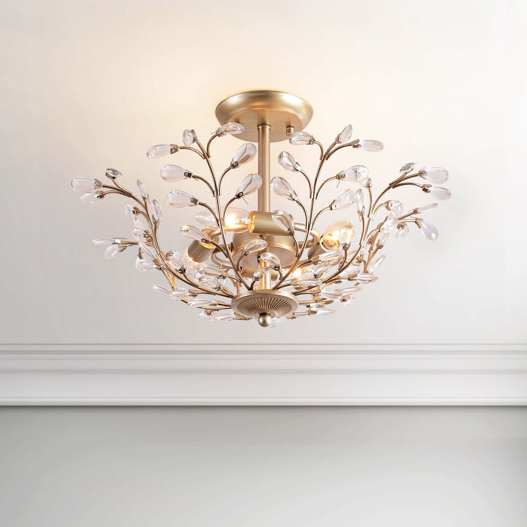 Flavia 4-light Crystal Bud 8-Branch Semi-Flush Mount - Brushed Silver-ish Champagne
