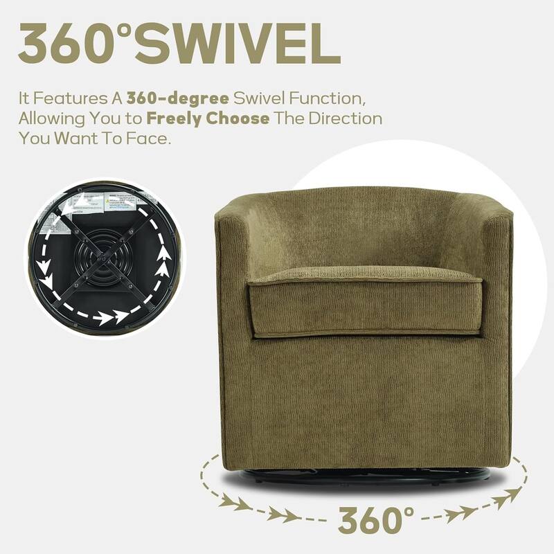 Swivel Accent Chair , 360 Degree Club Chair with Ottoman Set, Fabric Barrel Reading Chairs for Living Room Bedroom