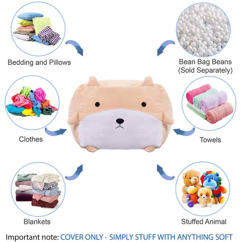 Stuffed Animal Storage Bean Bag Chair Cover only for Kids, Toy Holder