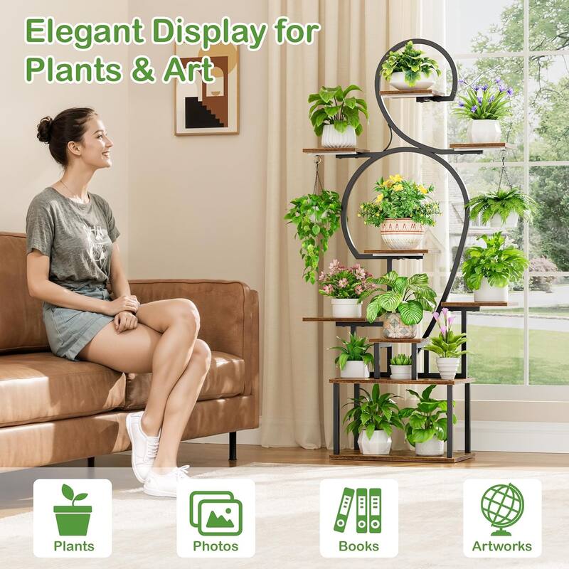 Plant Stand Indoor with Grow Light, 9 Tiered 63" Tall Indoor Plant Shelves for Multiple Plants, Large Metal Plant Shelf